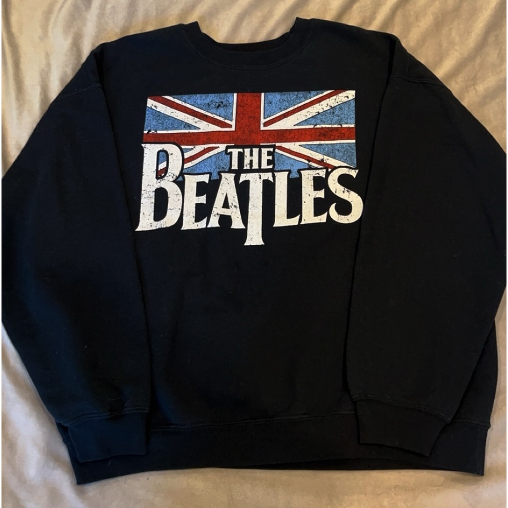 The Beatles Union Jack Flag Crewneck Sweatshirt - Size XL (With Minor Stains)